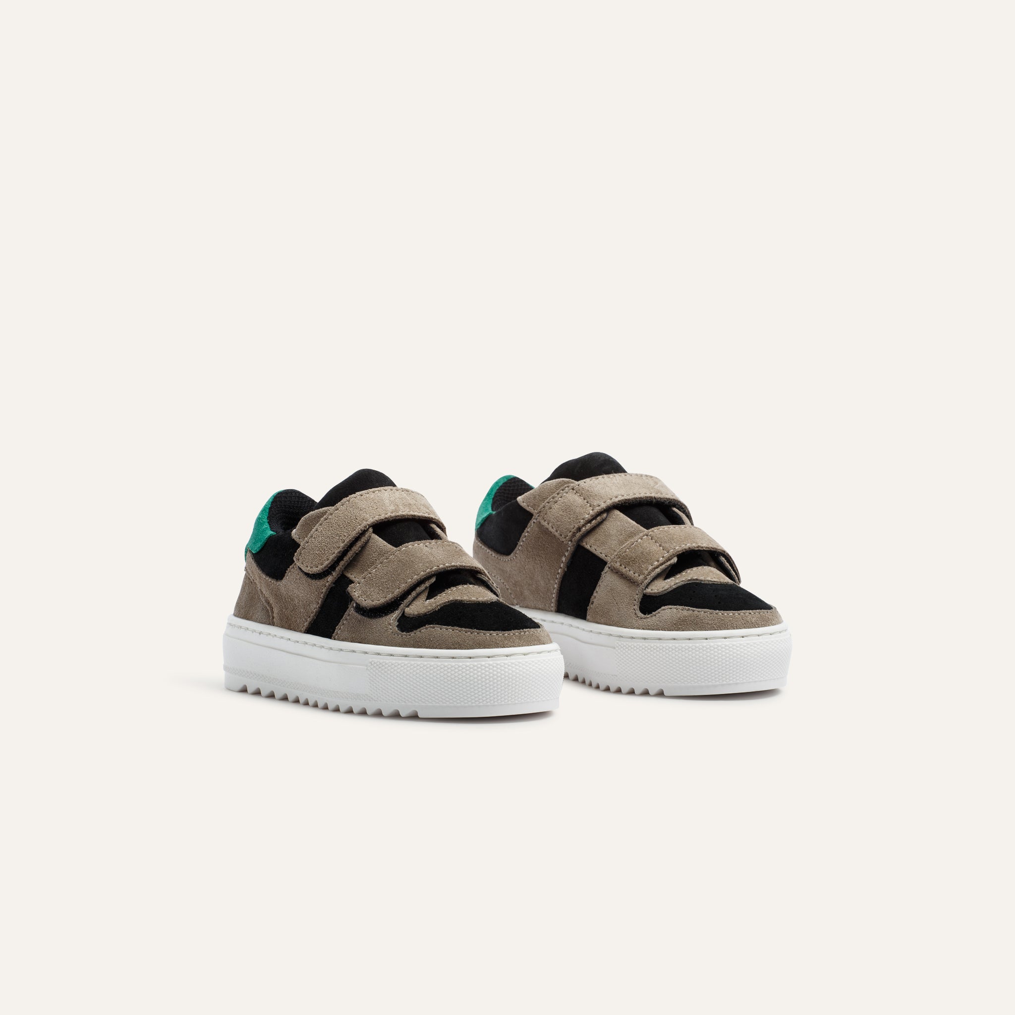 Kids Bari Velcro Black Taupe Green